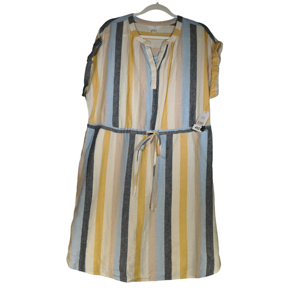 NEW Old Navy Dress Womens Size XL Blue Stripe Linen Blend Drawstring Pockets - Picture 1 of 7